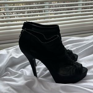Chinese Laundry Black open toe mesh bootie with zippered back.